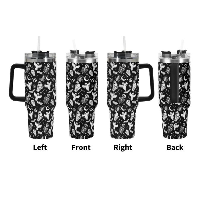Halloween Graveyard Ghouls Custom Stanley Quencher 40Oz Stainless Steel Tumbler With Handle - Image 3