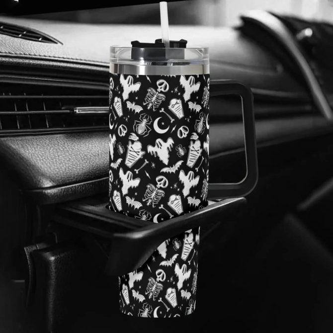 Halloween Graveyard Ghouls Custom Stanley Quencher 40Oz Stainless Steel Tumbler With Handle - Image 5