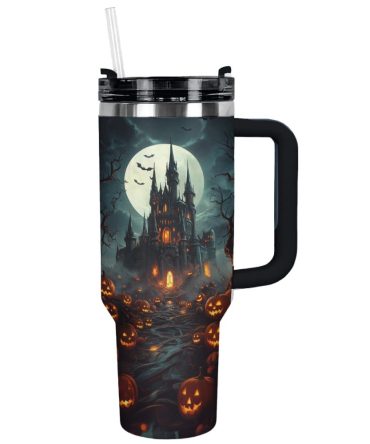 Halloween Haunted Castle Custom Stanley Quencher 40Oz Stainless Steel Tumbler With Handle