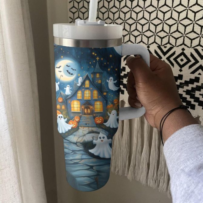 Halloween Haunted House Custom Stanley Quencher 40Oz Stainless Steel Tumbler With Handle - Image 4