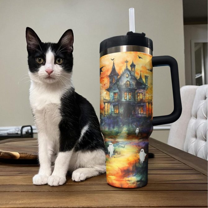 Halloween Haunted Mansion Custom Stanley Quencher 40Oz Stainless Steel Tumbler With Handle - Image 4