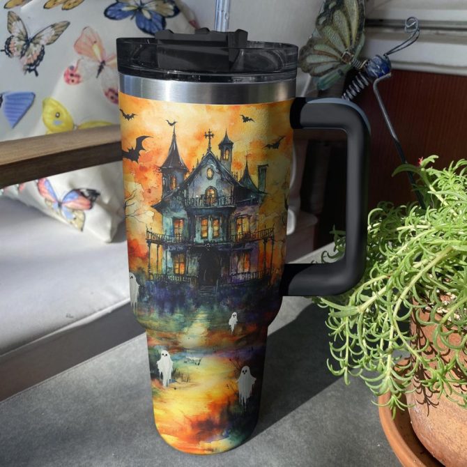 Halloween Haunted Mansion Custom Stanley Quencher 40Oz Stainless Steel Tumbler With Handle - Image 3