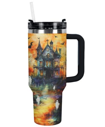 Halloween Haunted Mansion Custom Stanley Quencher 40Oz Stainless Steel Tumbler With Handle