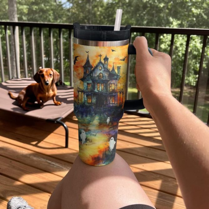 Halloween Haunted Mansion Custom Stanley Quencher 40Oz Stainless Steel Tumbler With Handle - Image 2