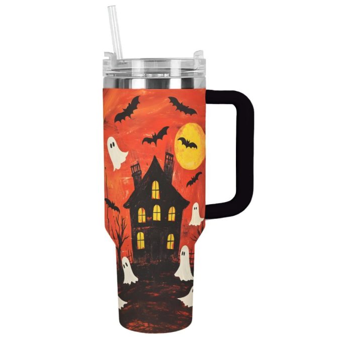 Halloween Haunted Night Custom Stanley Quencher 40Oz Stainless Steel Tumbler With Handle - Image 11
