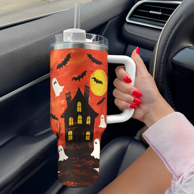 Halloween Haunted Night Custom Stanley Quencher 40Oz Stainless Steel Tumbler With Handle - Image 3