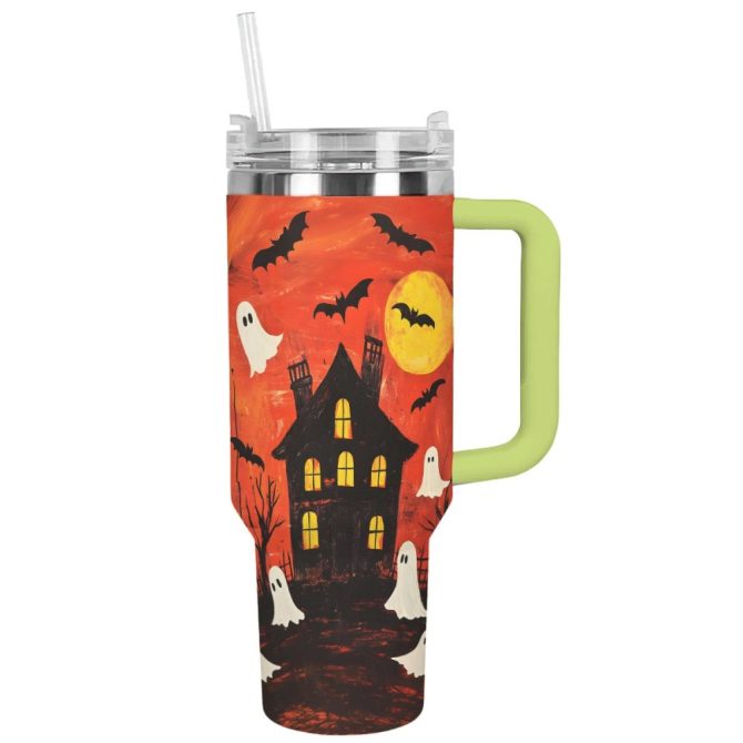 Halloween Haunted Night Custom Stanley Quencher 40Oz Stainless Steel Tumbler With Handle - Image 13