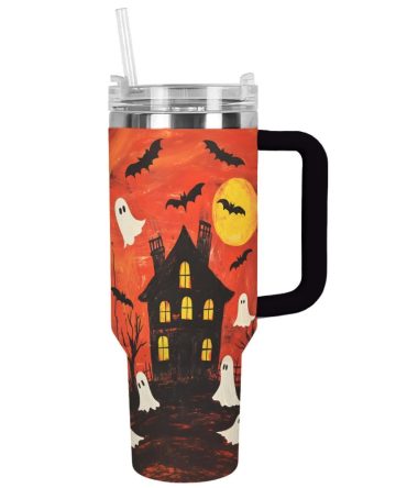 Halloween Haunted Night Custom Stanley Quencher 40Oz Stainless Steel Tumbler With Handle