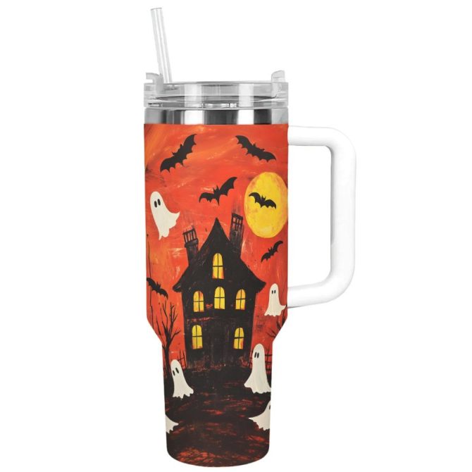 Halloween Haunted Night Custom Stanley Quencher 40Oz Stainless Steel Tumbler With Handle - Image 12
