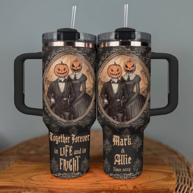 Halloween Haunted Romancecustom Stanley Quencher 40Oz Stainless Steel Tumbler With Handle - Image 4