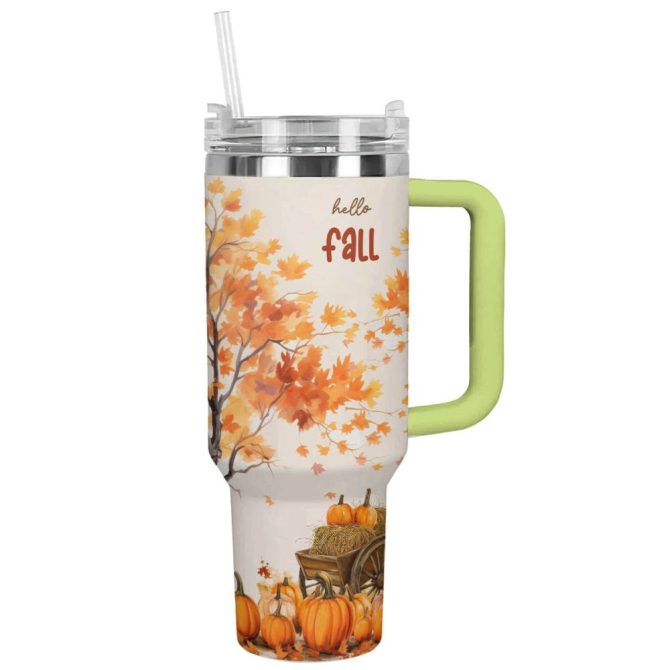 Halloween Hello Fall Custom Stanley Quencher 40Oz Stainless Steel Tumbler With Handle