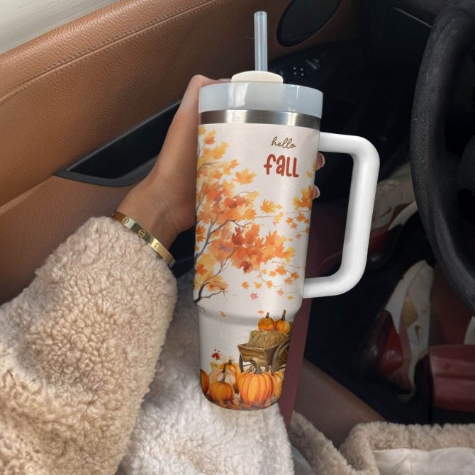 Halloween Hello Fall Custom Stanley Quencher 40Oz Stainless Steel Tumbler With Handle - Image 4