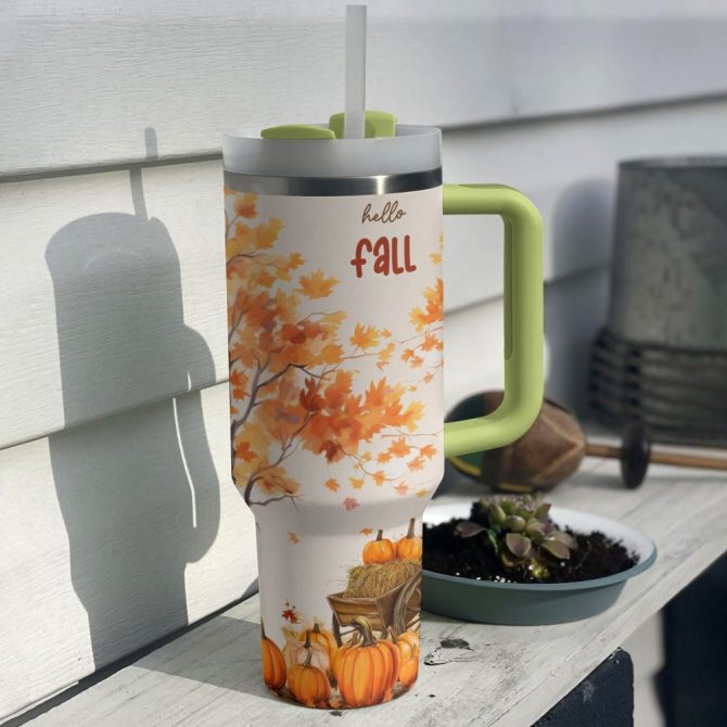 Halloween Hello Fall Custom Stanley Quencher 40Oz Stainless Steel Tumbler With Handle - Image 2