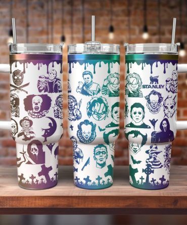 Halloween Horror Characters Movies Custom Stanley Quencher 40Oz Stainless Steel Tumbler With Handle