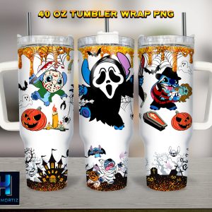 Halloween Horror Stitch Disney Cartoon Custom Stanley Quencher 40Oz Stainless Steel Tumbler With Handle