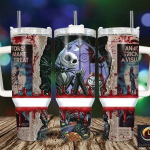 Halloween Jack And Sally The Nightmare Before Christmas Cartoon Custom Stanley Quencher 40Oz Stainless Steel Tumbler With Handle