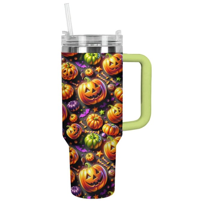 Halloween Jack-O #8217;-Lantern Delight Custom Stanley Quencher 40Oz Stainless Steel Tumbler With Handle - Image 13