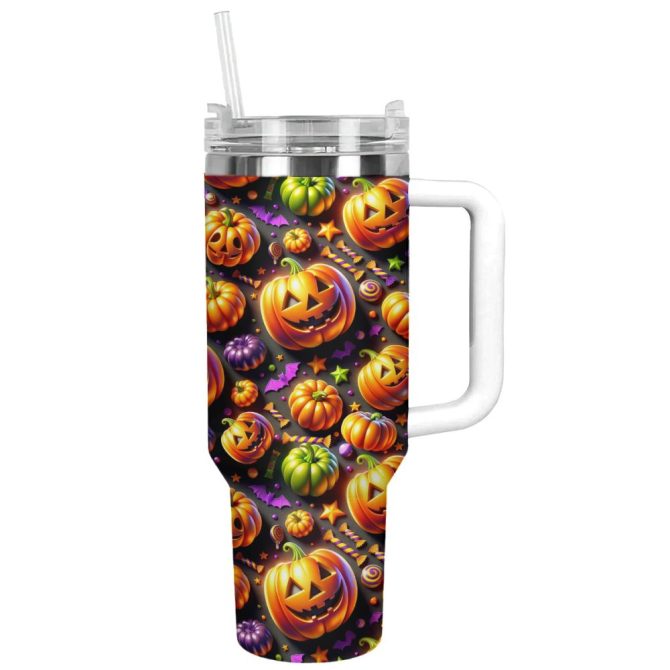 Halloween Jack-O #8217;-Lantern Delight Custom Stanley Quencher 40Oz Stainless Steel Tumbler With Handle - Image 12