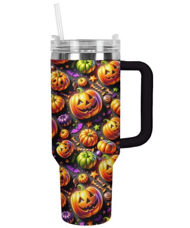 Halloween Jack-O #8217;-Lantern Delight Custom Stanley Quencher 40Oz Stainless Steel Tumbler With Handle