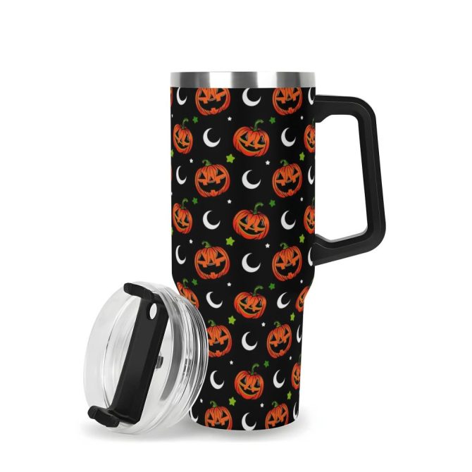 Halloween Jack-O #8217;-Lantern Moon Custom Stanley Quencher 40Oz Stainless Steel Tumbler With Handle