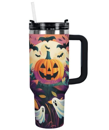 Halloween Jack-O #8217;-Lantern Spooky Custom Stanley Quencher 40Oz Stainless Steel Tumbler With Handle