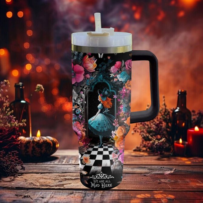 Halloween Lost In Wonderland Custom Stanley Quencher 40Oz Stainless Steel Tumbler With Handle - Image 2