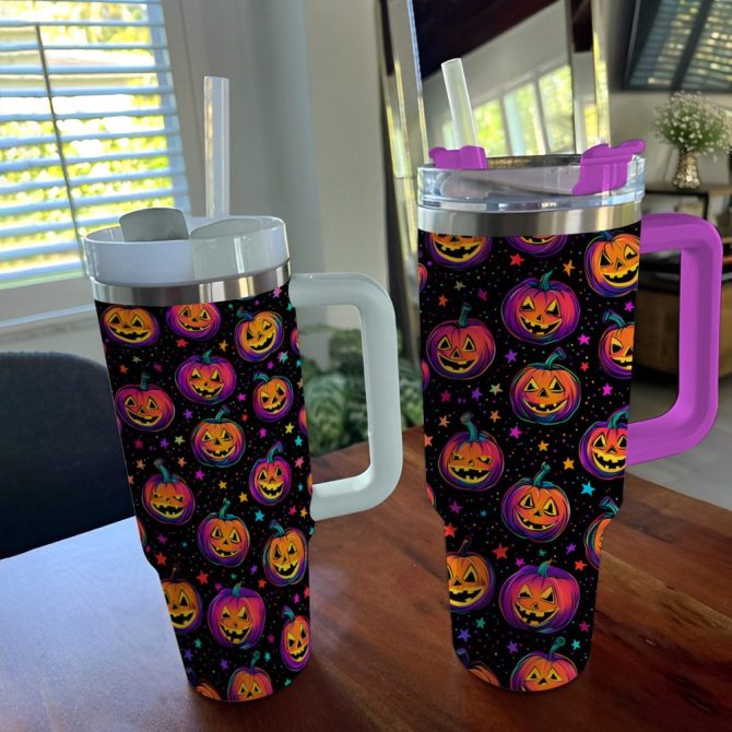 Halloween Magical Pumpkin Party Custom Stanley Quencher 40Oz Stainless Steel Tumbler With Handle - Image 3