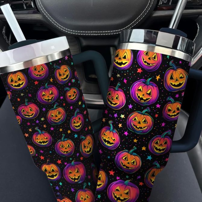 Halloween Magical Pumpkin Party Custom Stanley Quencher 40Oz Stainless Steel Tumbler With Handle - Image 2