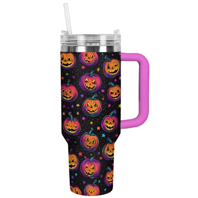 Halloween Magical Pumpkin Party Custom Stanley Quencher 40Oz Stainless Steel Tumbler With Handle - Image 12