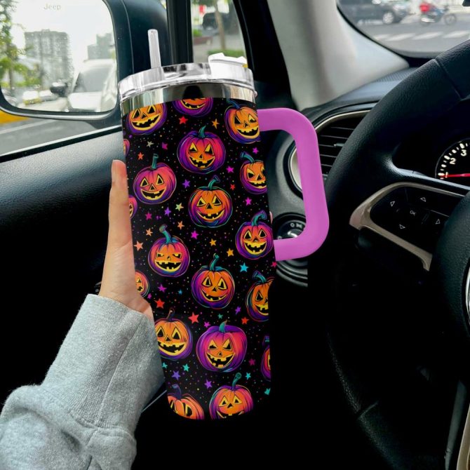 Halloween Magical Pumpkin Party Custom Stanley Quencher 40Oz Stainless Steel Tumbler With Handle - Image 4