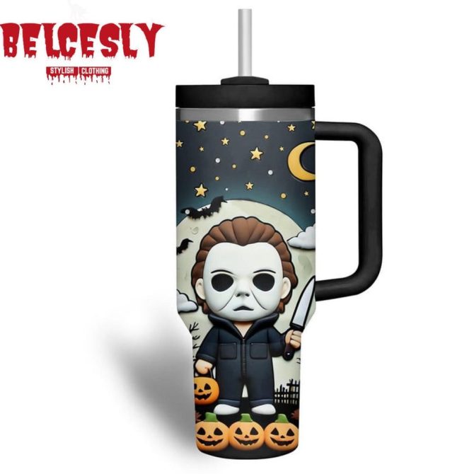 Halloween Michael Myers Movies Custom Stanley Quencher 40Oz Stainless Steel Tumbler With Handle - Image 3
