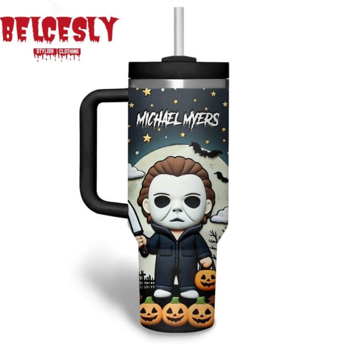 Halloween Michael Myers Movies Custom Stanley Quencher 40Oz Stainless Steel Tumbler With Handle - Image 2
