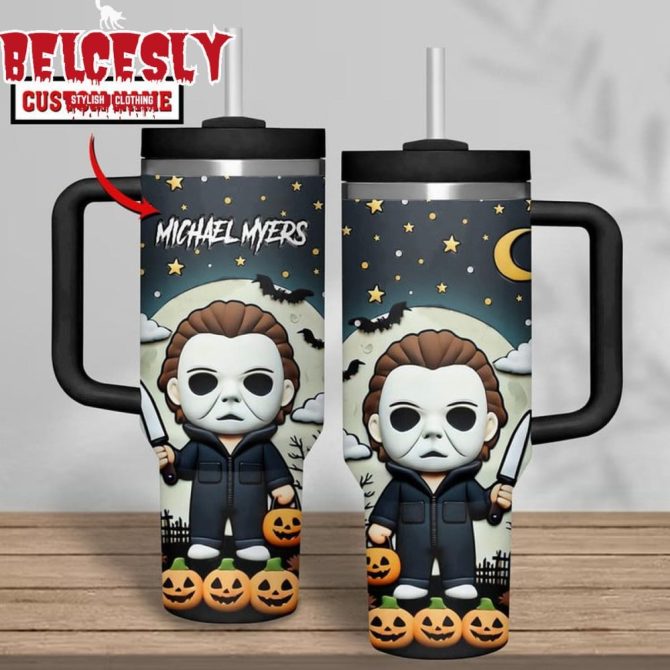 Halloween Michael Myers Movies Custom Stanley Quencher 40Oz Stainless Steel Tumbler With Handle