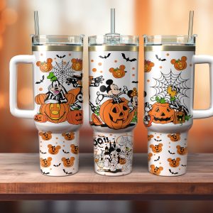 Halloween Mickey And Friends Disney Cartoon Custom Stanley Quencher 40Oz Stainless Steel Tumbler With Handle