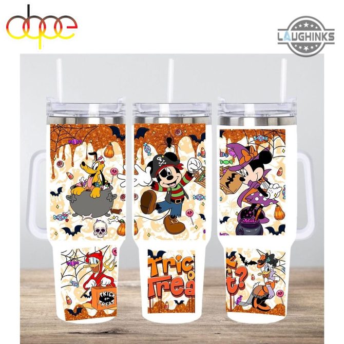 Halloween Mickey And Friends Disney Cartoon Custom Stanley Quencher 40Oz Stainless Steel Tumbler With Handle