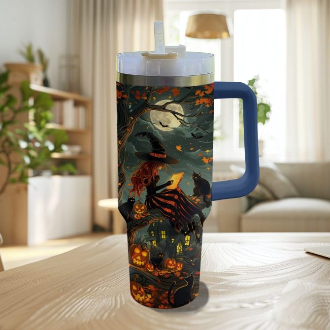 Halloween Moonlit Witching Custom Stanley Quencher 40Oz Stainless Steel Tumbler With Handle - Image 4