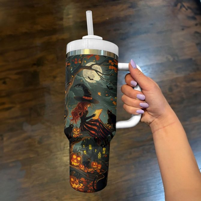 Halloween Moonlit Witching Custom Stanley Quencher 40Oz Stainless Steel Tumbler With Handle - Image 3
