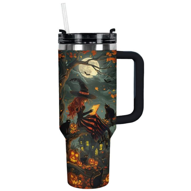 Halloween Moonlit Witching Custom Stanley Quencher 40Oz Stainless Steel Tumbler With Handle