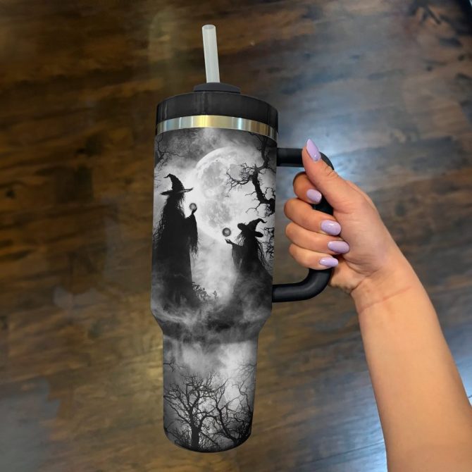 Halloween Mystical Witches Moonlight Custom Stanley Quencher 40Oz Stainless Steel Tumbler With Handle - Image 3