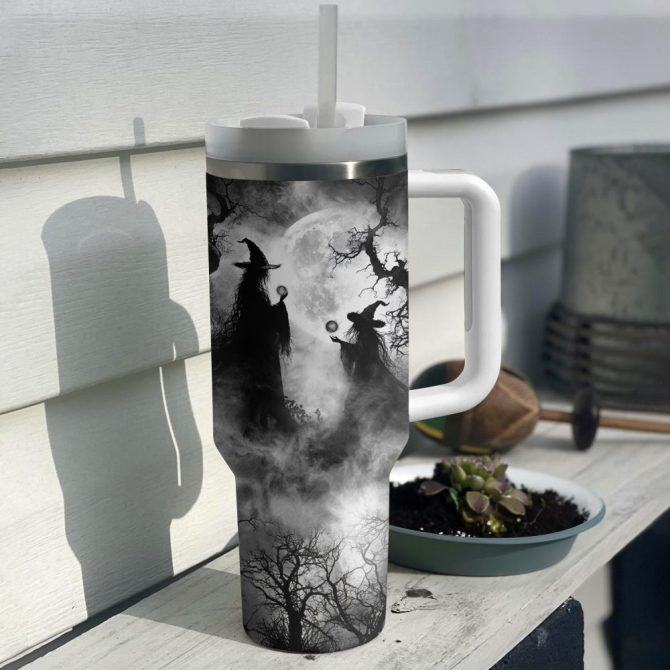 Halloween Mystical Witches Moonlight Custom Stanley Quencher 40Oz Stainless Steel Tumbler With Handle - Image 2