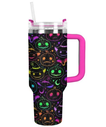 Halloween Neon Nightmare Custom Stanley Quencher 40Oz Stainless Steel Tumbler With Handle