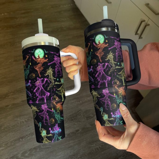 Halloween Neon Witch Dance Custom Stanley Quencher 40Oz Stainless Steel Tumbler With Handle - Image 4