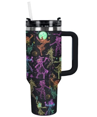 Halloween Neon Witch Dance Custom Stanley Quencher 40Oz Stainless Steel Tumbler With Handle