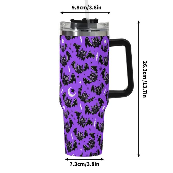 Halloween Oh Bats Cute Custom Stanley Quencher 40Oz Stainless Steel Tumbler With Handle - Image 6