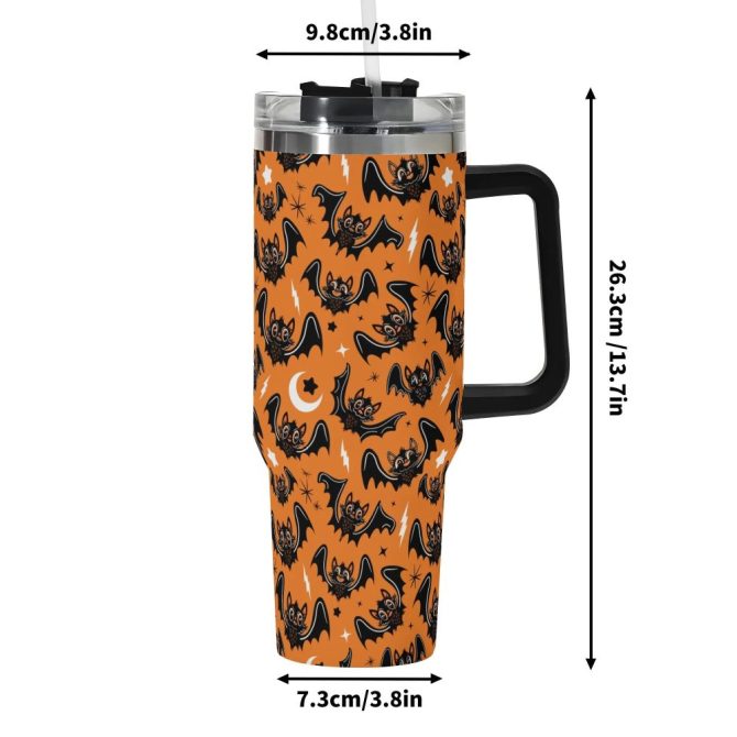 Halloween Oh Bats Cute Custom Stanley Quencher 40Oz Stainless Steel Tumbler With Handle - Image 6