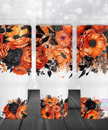 Halloween Orange Black Flowerscustom Stanley Quencher 40Oz Stainless Steel Tumbler