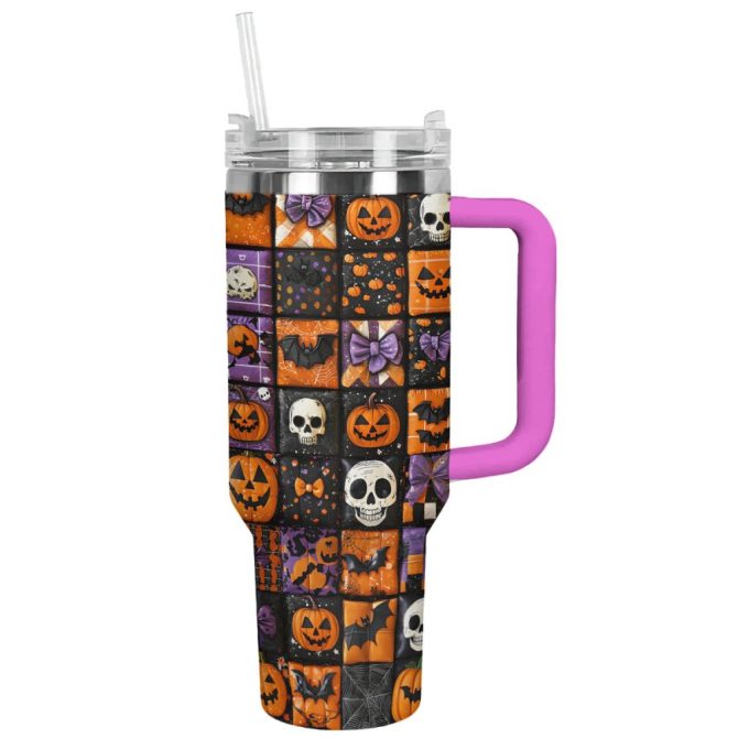 Halloween Patchwork Custom Stanley Quencher 40Oz Stainless Steel Tumbler With Handle - Image 13