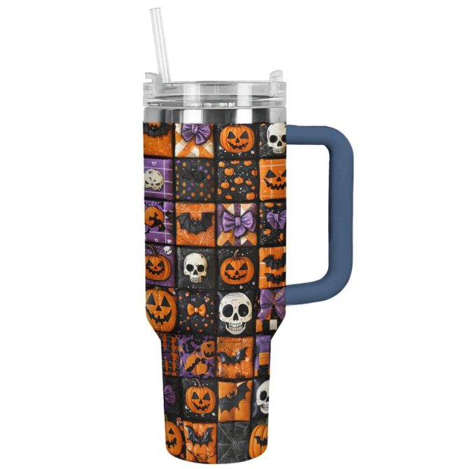 Halloween Patchwork Custom Stanley Quencher 40Oz Stainless Steel Tumbler With Handle - Image 12