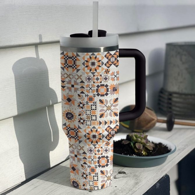 Halloween Patchwork Custom Stanley Quencher 40Oz Stainless Steel Tumbler With Handle - Image 2
