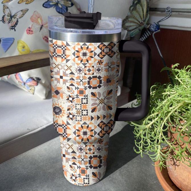 Halloween Patchwork Custom Stanley Quencher 40Oz Stainless Steel Tumbler With Handle - Image 3